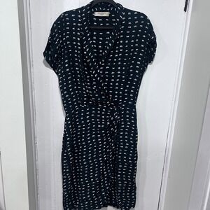 MM.LaFleur Green White Abstract Print Viscose Wrap Midi Dress Size 8